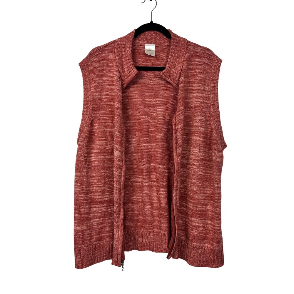 Blair Sweater Vest Womens XLarge Red Marled Full Zip Mock Neck Acrylic Knit - Picture 4 of 10